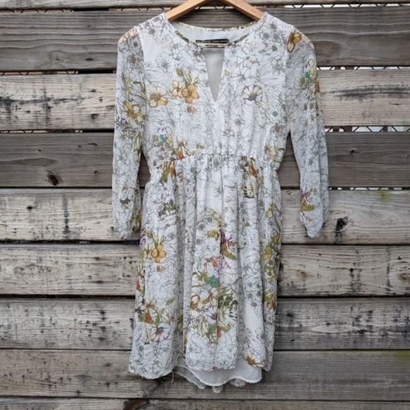 Zara Dresses White Floral Long Sleeved Dress Size S Poshmark